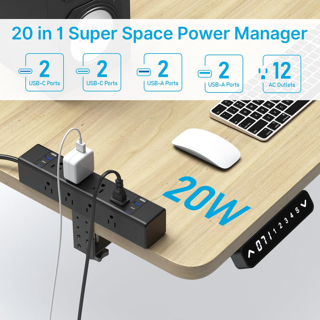 CCCEI 20W Per Side USB-C Desktop Outlet Station, Clamp Power Strip Surge Protector 4800J, Home Office Standing Desk Organizers and Accessories, 10FT 14AWG 15A Extension Cord, Switch, ETL Listing.