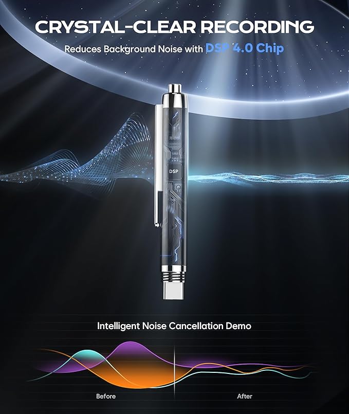 128GB (9800Hrs) Voice Recorder w/Type-C, Audio Recording Device with AI-Intelligent Noise Reduction, Digital Voice Activated Recorder 180 Days Storage Capacity for Lectures, Class, Work, Interviews