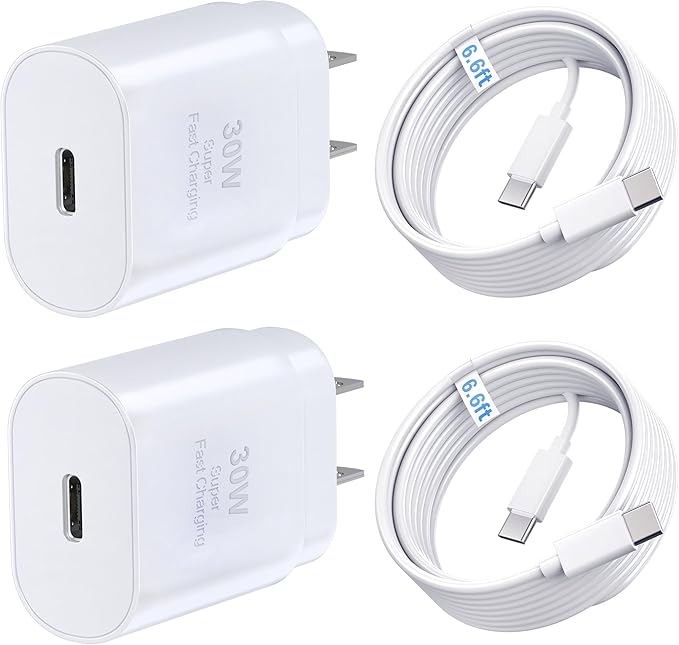 Phone 15 16 Charger, 30W Super Fast Charging, USB C Block Type C Cable Cord 6.6ft for iPhone iPhone 16,16 Plus,16 Pro,16 Pro Max, iPhone15, iPad Pro 12.9/11, Samsung Galaxy S24,S23-2Pack