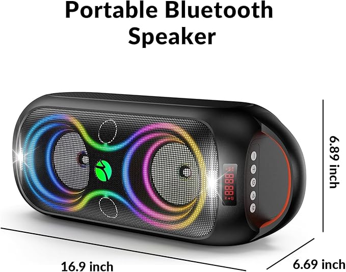 Portable Bluetooth Speaker with 120dB Loud Sound, Dynamic LED Lights, 5 RGB Modes, Bluetooth 5.3, USB/TF/AUX/FM/Mic Input/TWS, Built-in Handle, Party Speaker for Home, Outdoor, Party, Camping (RGB)
