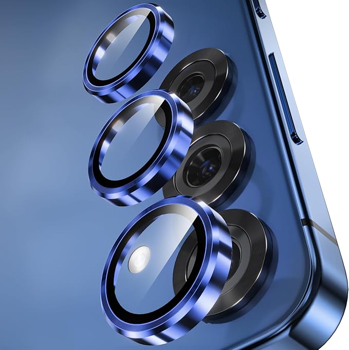 YWXTW Camera Lens Protector for Samsung Galaxy S25+ Plus Accessories [1:1 Fit & Ultra Clarity] 9H Tempered Glass Metal Individual Ring Camera Cover Screen Protector, Case Friendly (Navy)