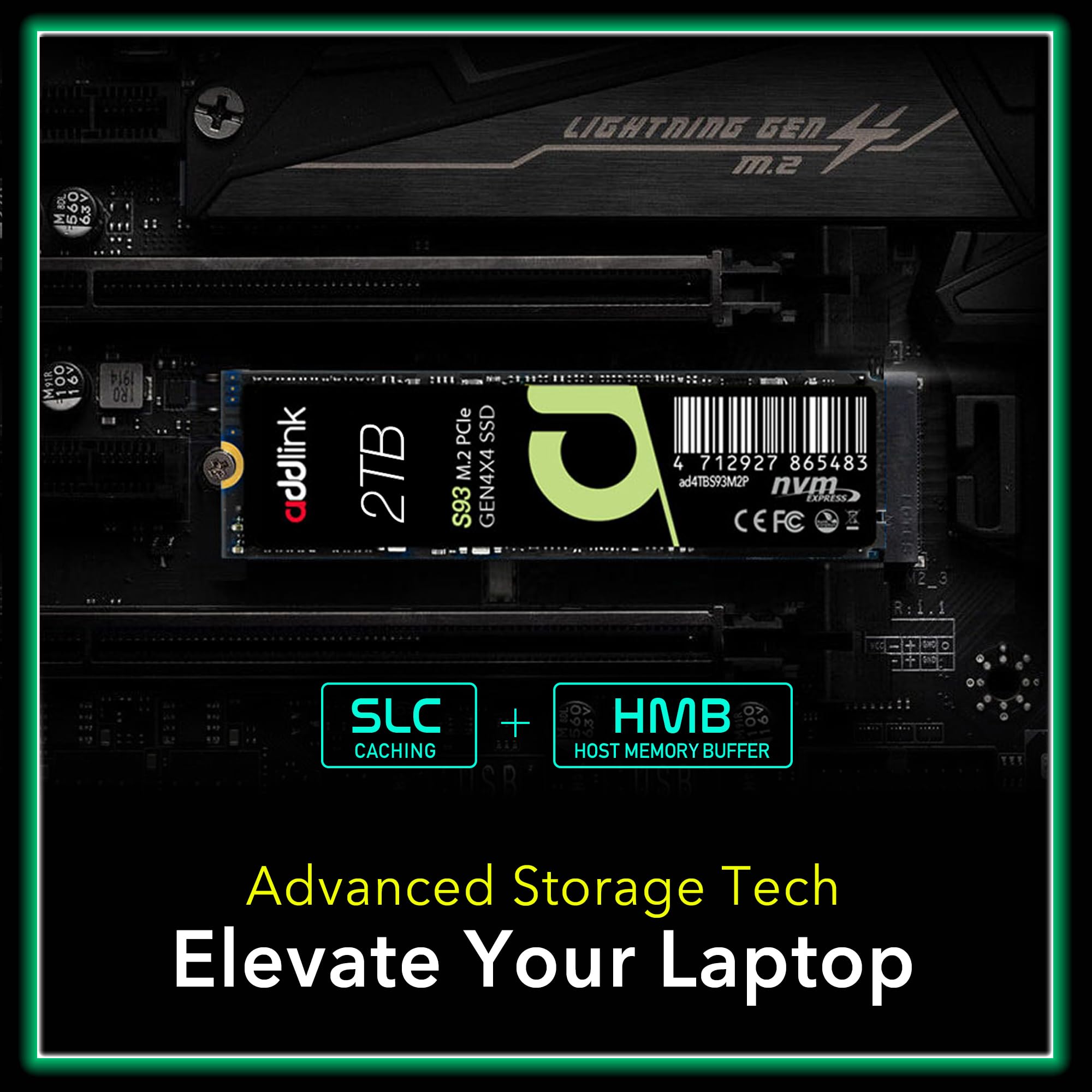 Addlink S93 2TB PCIe 4.0 M.2 Gen 4 Memory Expansion SSD, Up to 7400 MB/s, Internal Solid State Drive with HMB Technology for Laptop, Gaming and Creators