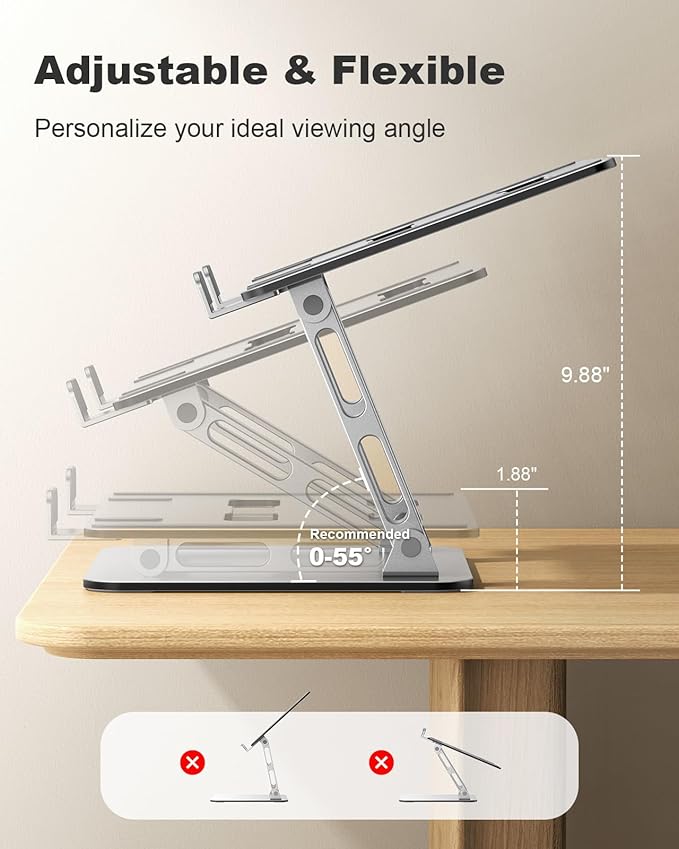 Ergonomic Laptop Stand, Dual-Bar Support & Height Adjustable Laptop Riser Holder for Desk, Ventilated & Portable Computer Notebook Stand Mount, Compatible with MacBook Air Pro/Dell/HP (10"-16")