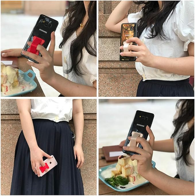 Universal Phone Grip for Smartphones - Phone Holder for Hand for Back of Phone - Wireless Charging Compatible (Black Red) - 2Pack