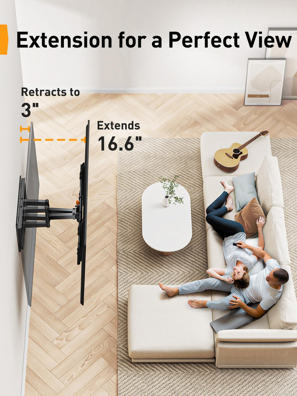 Perlegear UL Listed Full Motion TV Wall Mount for 42-90" TVs up to 132lbs