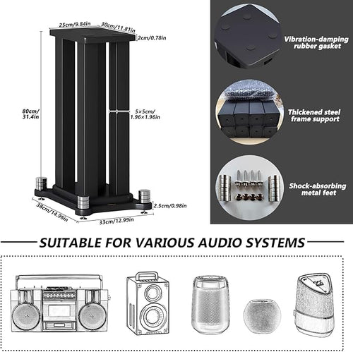 A Pair of Speaker Stands, Bookshelf Speaker Stand Steel Frame Support for Speakers up to 40 kg, Vibration-Absorbing MDF Design, Studio Monitor Stands Improves Sound Quality (70cm/27.5in)