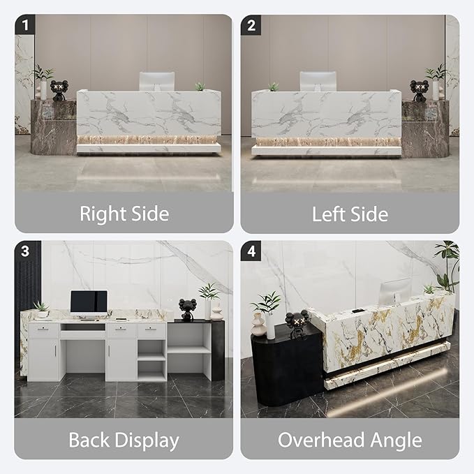 Front Desk Reception Counter - Lockable Storage & Keyboard Tray | Reception Desk with Counter, Customizable Large Counter Table (Black+White, 100'')