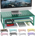 gianotter 2-Tier Metal Monitor Stand Riser, Desk Organizer for Monitor, Office Desk Storage Organizer for Office Supplies (Dark Green)