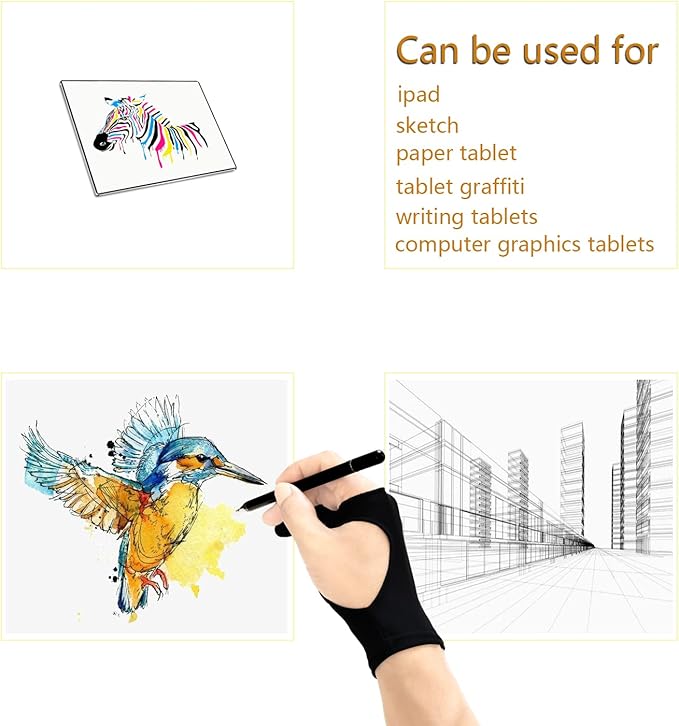 SPBMY Drawing Glove 2 Pack,Two-Finger Artist Glove for Drawing Tablet, Paper Sketching, iPad. Digital Art Glove, Drawing Glove Right Hand and Left Hand, Black