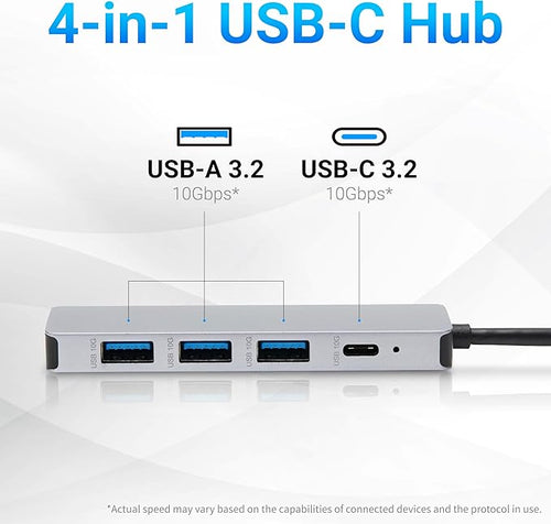 Amazon Basics USB 3.2/3.1 Gen 2 Multiport USB C Hub Dock, 10Gbps, USB-C to 1xUSB-C/3xUSB-A, Works with Windows/Mac, Silver, Black