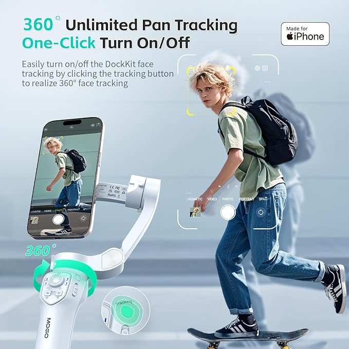 Only for iPhone, MOGO [Apple MFi Certified] Gimbal Stabilizer for iPhone Stabilizer for Video Recording and Control Native Camera by Remote Control and Apple Watch, OTA Upgrade Supported