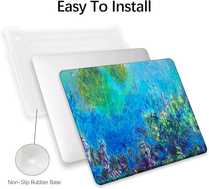 Berkin Arts Compatible with MacBook Air 13 inch Cover, 2022-2018 Release A1932 with Touch ID with Keyboard Cover & Screen Protector Cloisonnism (Wisteria by Monet)