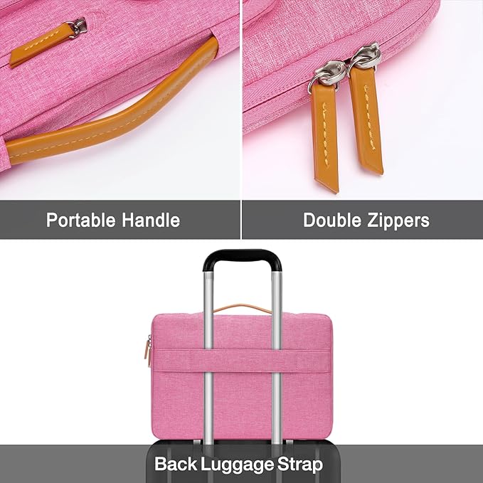 MOSISO 360 Protective Laptop Case 13.3 inch, 13-13.3 inch Laptop Sleeve Compatible with MacBook Air/Pro 13 / Pro 14,HP Dell Acer ASUS,Side Open Carrying Case with 4 Zipper Pockets&Handle, Rose Red