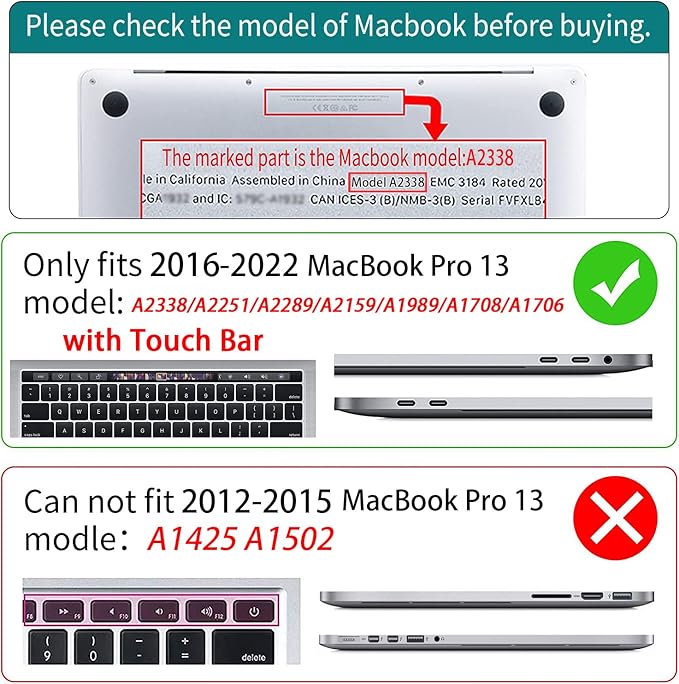 Teryeefi MacBook Pro 13 Case 2022 2021 2020-2016 Model M2 M1 A2338 A2289 A2251 A2159 A1989 A1706 with Touch Bar Touch ID, Plastic Hard Cover Shell + Keyboard Skin Screen Protector, Cherry Blossoms