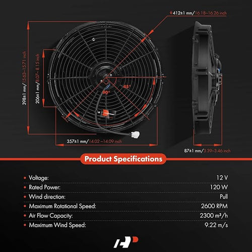 A-Premium 16'' 16 inch Slim Universal Electric Cooling Fan Assembly