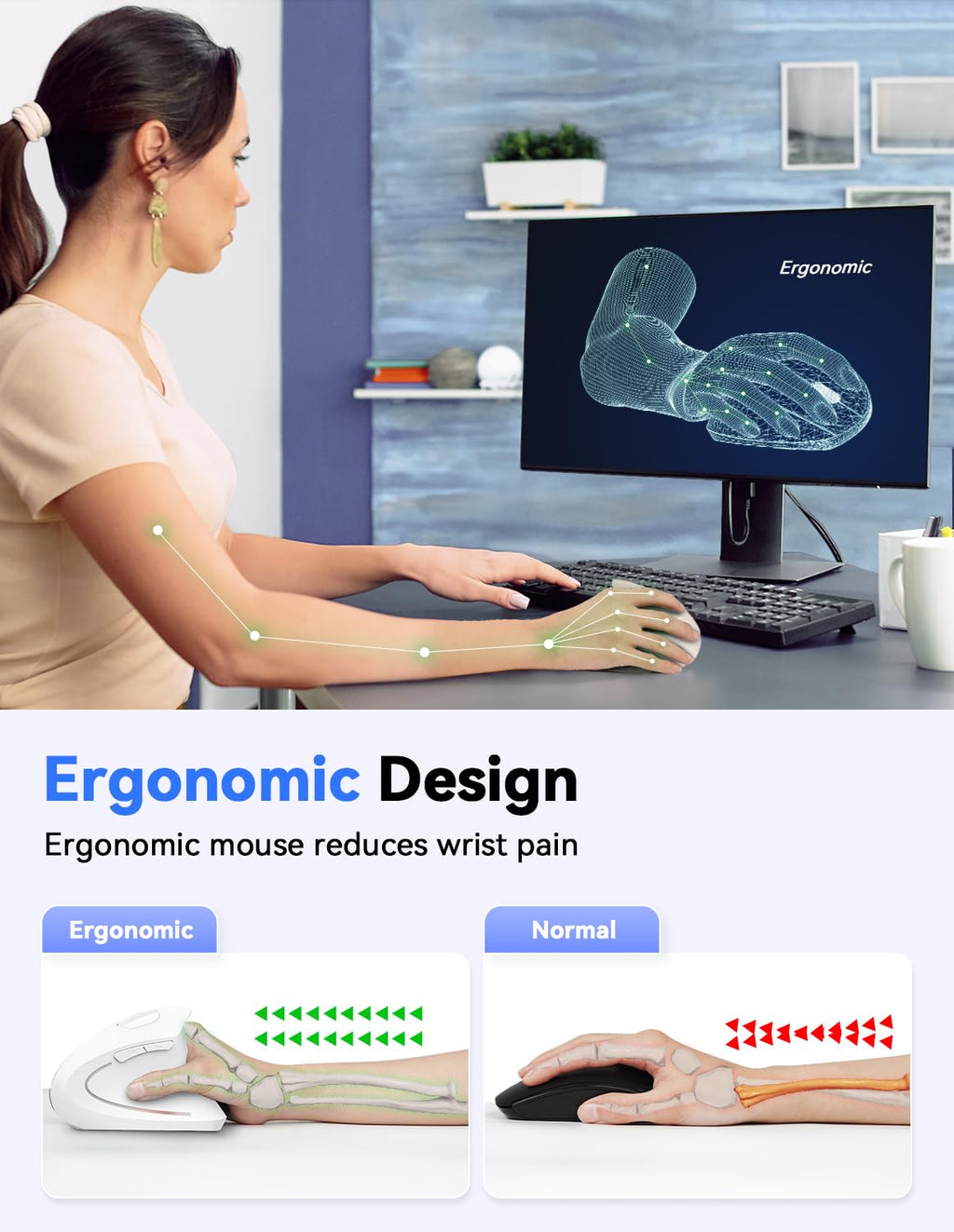 TECKNET Ergonomic Mouse Vertical Wireless with 2.4GHz USB A Receiver