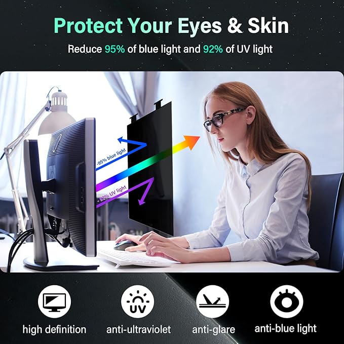 [2 Pack] Magnetic 24 Inch Computer Privacy Screen for 16:9 Aspect Ratio Widescreen Monitor, Hanging Eye Protection Anti Glare Blue Light Computer Monitor Privacy Filter, Removable 24 in Protector Film