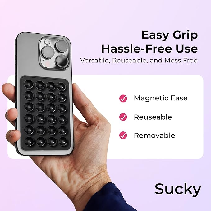 Sucky Upgraded Magnetic Suction Cell Phone Grip for MagSafe Case, Silicone Octo Cup Buddy Holder, Durable Magnet Phone Accessory for iPhone and Android (Blue)