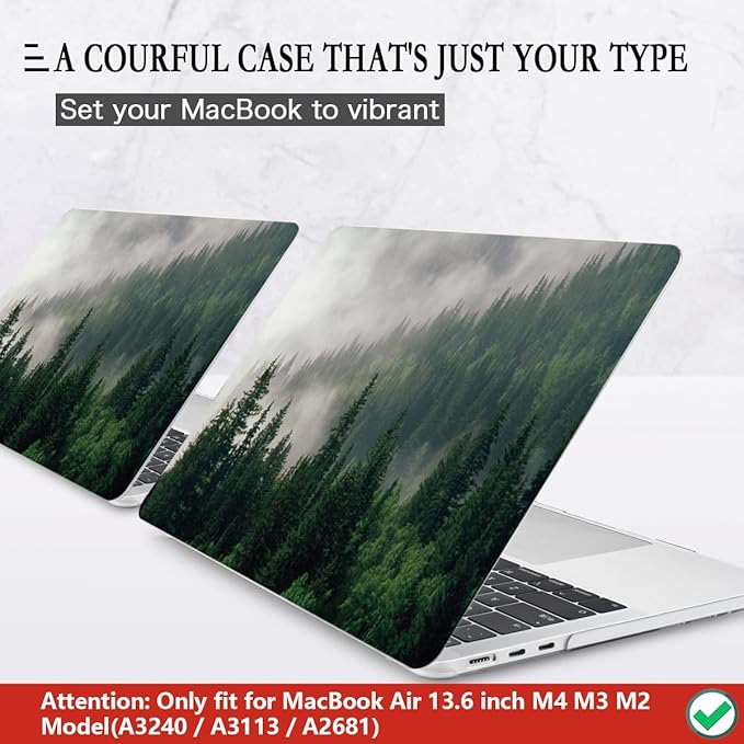 CISSOOK Compatible with MacBook Air 13.6 inch Case A3240 A3113 A2681 2025 2024 2022 Release, Forest Hard Shell Case with Keyboard Cover Type C to USB Transfer for MacBook Air 13.6 M2 M3 M4, Forest