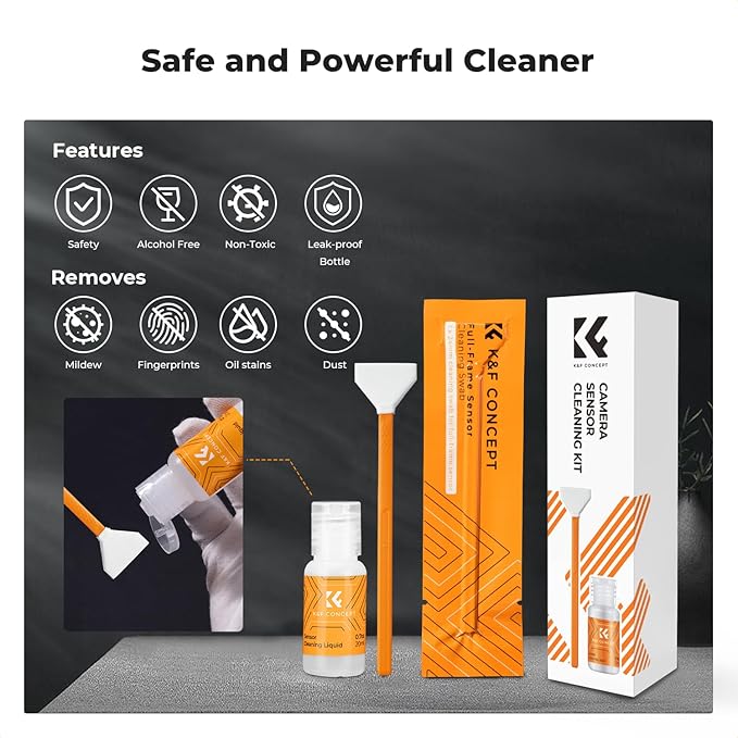 K&F CONCEPT 24mm Full Frame Sensor Cleaning Swab*6 + 20ml Sensor Cleaner, DSLR SLR Digital Camera CMOS and CCD Sensor Cleaning Swab Kits for Nikon Sony Canon Camera Clean