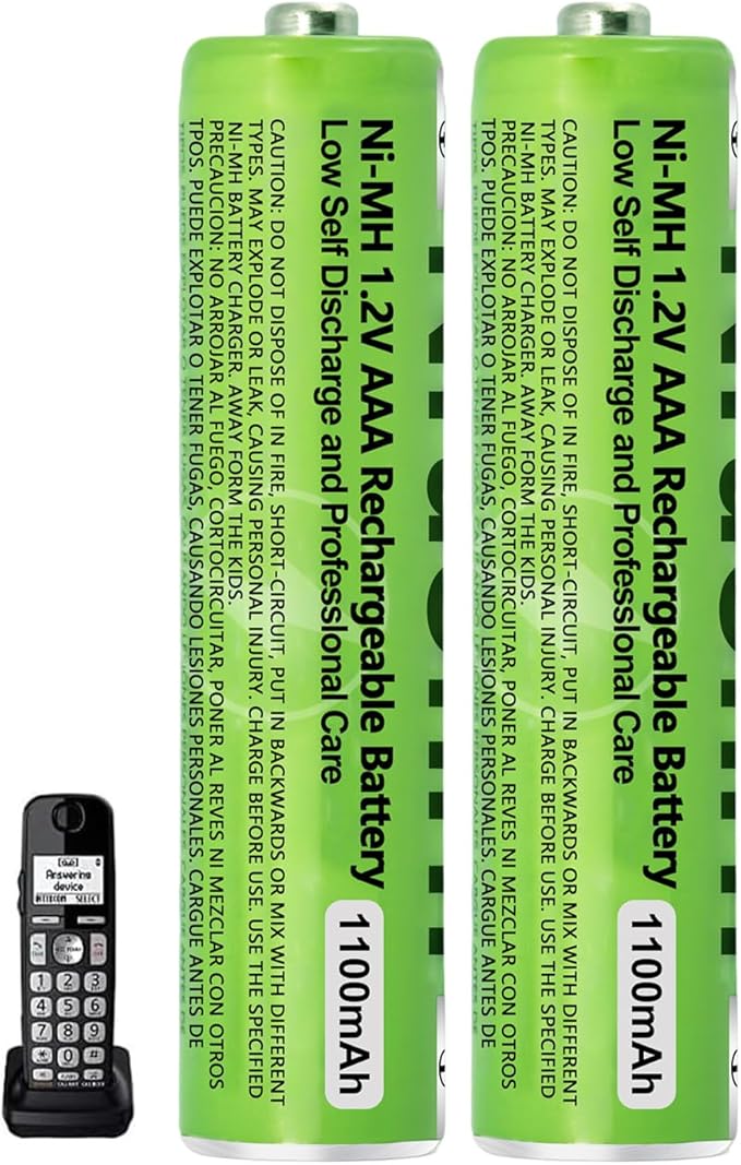 2 Pack NI-MH AAA Rechargeable Battery for Panasonic, 1.2V 1100mah AAA Rechargeable Batteries for Panasonic Cordless Phones Handset, Remote Controls, Electronics