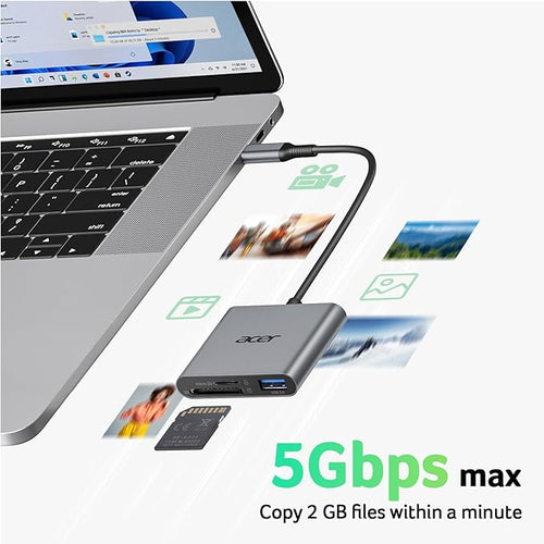Acer SD Card Reader USB C, 3 in 1 Memory Card Reader with Dual Slots/USB3.0
