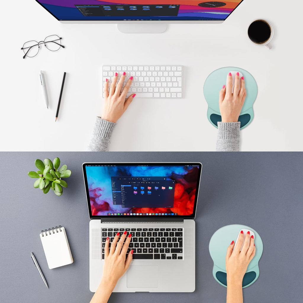 ITNRSIIET Ergonomic Mouse Pad with Comfort Gel Wrist Rest, Non-Slip PU Base, Smooth Textured Surface, Reduces Hand Fatigue & Wrist Pain, 8.7 x 7.2 Inch for Office Gaming Home, Light Green to White
