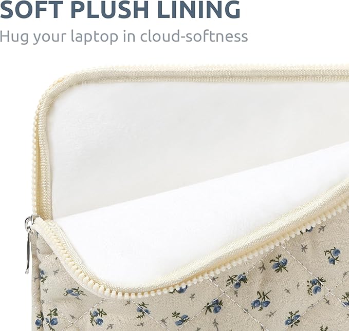 Puffy Laptop Sleeve 13-15.6 Inch Cute Quilted Laptop Protective Case Padded Floral Computer Sleeve for MacBook (A-Blue, 15 Inch)