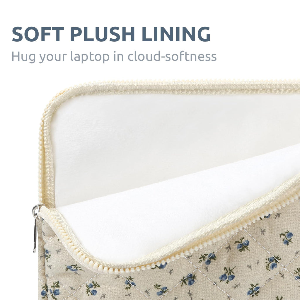Puffy Laptop Sleeve 13 Inch Cute Quilted Laptop Protective Case Padded Floral Computer Sleeve for MacBook (A-Blue, 13 Inch)