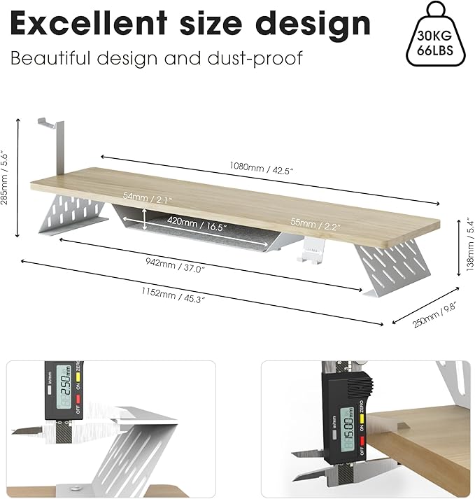 Fenge Dual Monitor Stand, Wooden Desk Shelf with Headphone & Phone Holder
