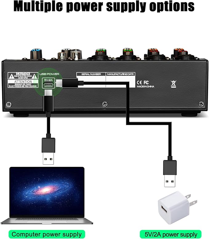 Professional 6-Channel Audio Mixer with 256 DSP Effects,48V Phantom Power,Bluetooth,MP3,USB Recording Input,Portable Sound Mixing Console for Streaming,DJ Show,Karaoke
