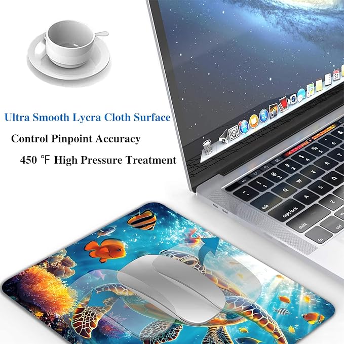 Sea Animal Colorful Turtle Mouse Pads for Desk, Portable Wireless Computer Mouse pad Small Design with Women, Non-Slip Rubber Base Laptop Mousepad 9.5" x 7.9" Smooth Surface for Office & Travel