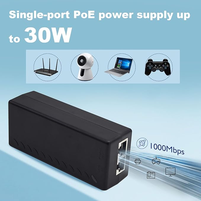 Gigabit PoE+ Injector Adapter - 30W 48V Power Over Ethernet Plus - 10/100/1000Mbps, IEEE 802.3af/at Compliant - Up to 100 M (328 ft) Range, by ThePoEstore