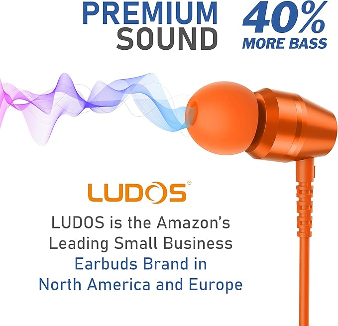 LUDOS OMNITONE USB C Headphones for iPhone 16 15 Pro Max Plus iPad Pro, 5 Years Warranty, USB-C Earbuds for Samsung Galaxy S24 S23 S22 S21 S20 A55 A54 A53, USB Type C Earphones - Orange