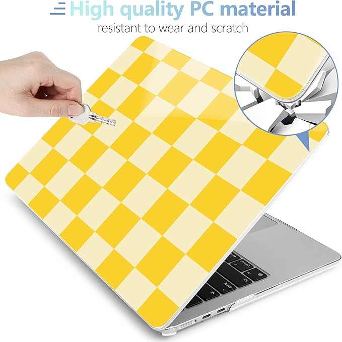 MEEgoodo for M4/M3/M2 MacBook Air 15.3 inch Case 2025 2024 2023, Case Fit Model (A3241/A3114/A2941) for MacBook Air 15 inch, Laptop Hard Shell with Keyboard Cover, Yellow Squares