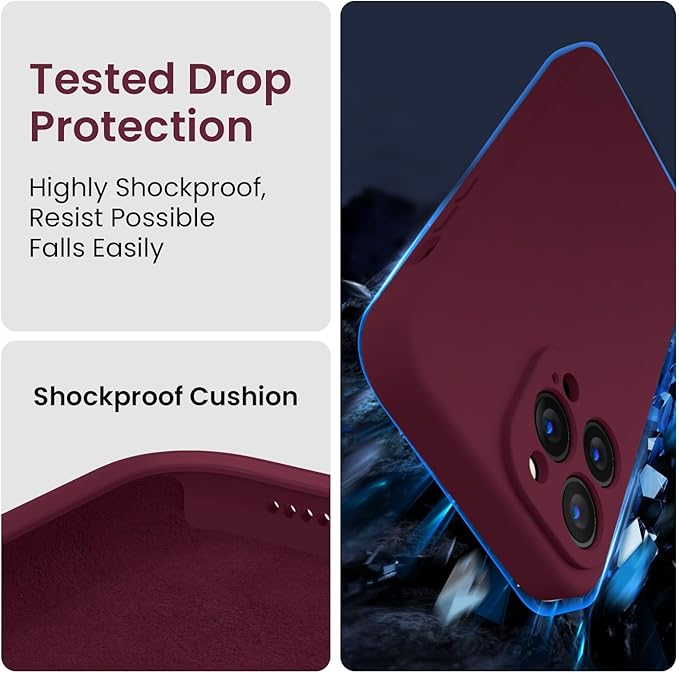 FireNova Designed for iPhone 13 Pro Case, Silicone Upgraded [Camera Protection] Phone Case with [2 Screen Protectors], Soft Anti-Scratch Microfiber Lining Inside, 6.1 inch, Plum