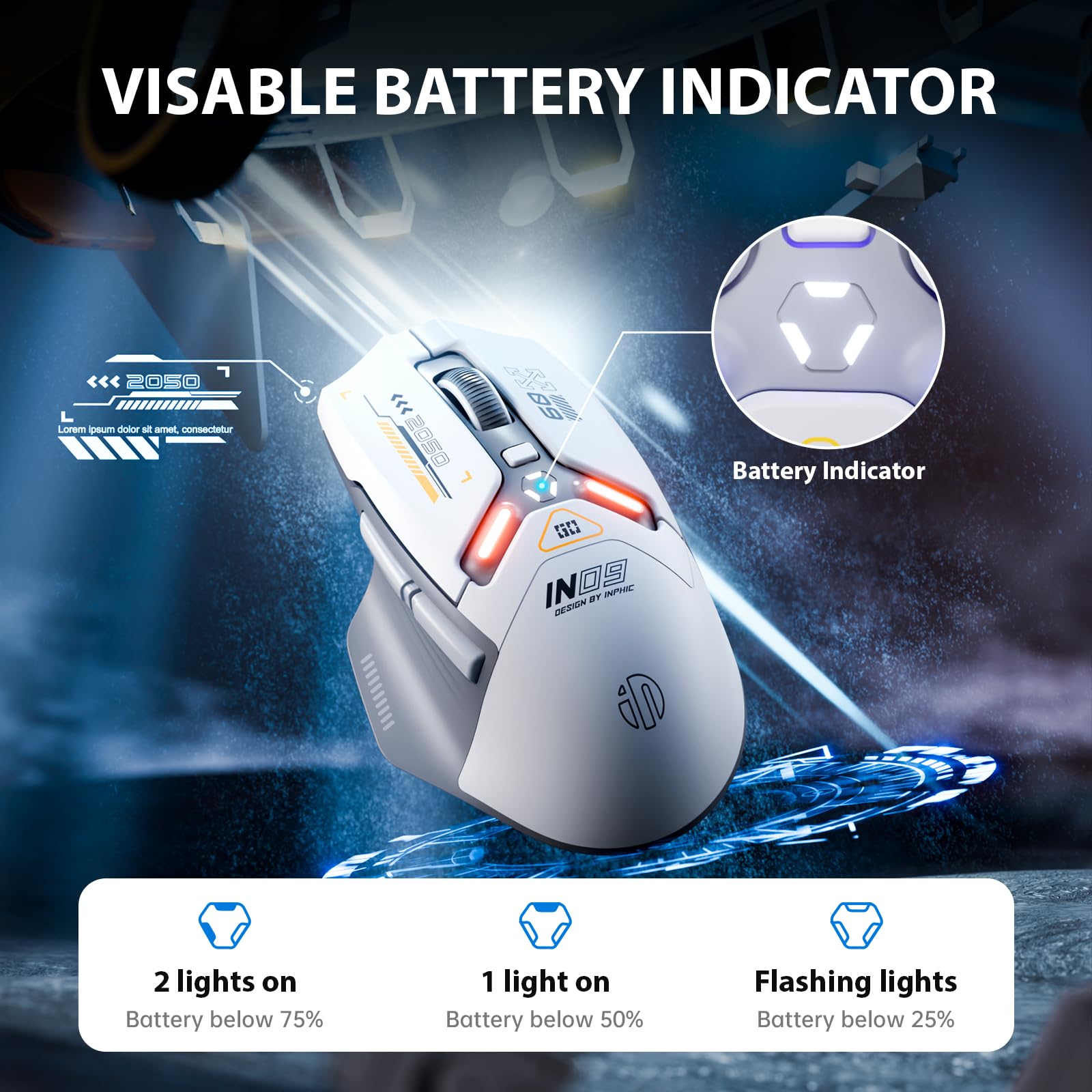 INPHIC IN9 Wireless Gaming Mouse, Real Tri-Mode 2.4G Wireless/Type-C Wired/Bluetooth Mouse, 10k DPl, Fully Programmable, RGB Lighting, Hyperspeed Rechargeable Wireless Mouse for Laptop PC Computer Mac