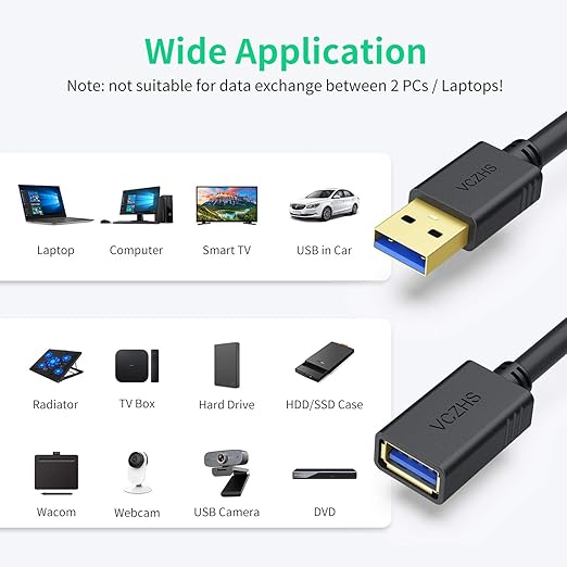 VCZHS Tech USB Extension Cable 20ft - High Speed USB 3.0 Extender Male to Female Cord, Durable & Flexible for Mouse, Keyboard, Printer, Flash Drive, Webcam, and More