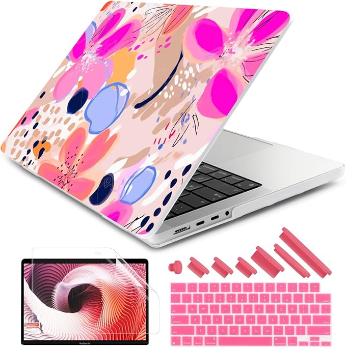 DONGKE for M4 MacBook Pro 16 Inch Case 2024 2023 2021 A3403 A3186 M3 A2991 M2 A2780 M1 A2485 Pro/Max Chip, Plastic Hard Shell Case & Keyboard Cover for Mac Pro 16 with Touch ID, Floral Artistic