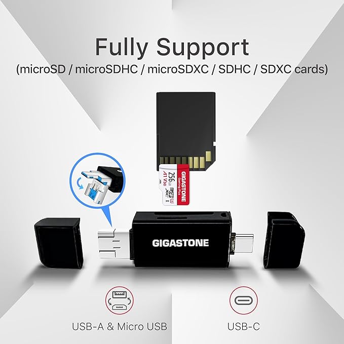 [5-Yrs Free Data Recovery] GIGASTONE 512GB SD Card with USB Type C Card Reader, 4K Camera Pro, A1 V30 U3 SDXC Memory Card Compatible with Canon Digital Camera, with 1 Mini case