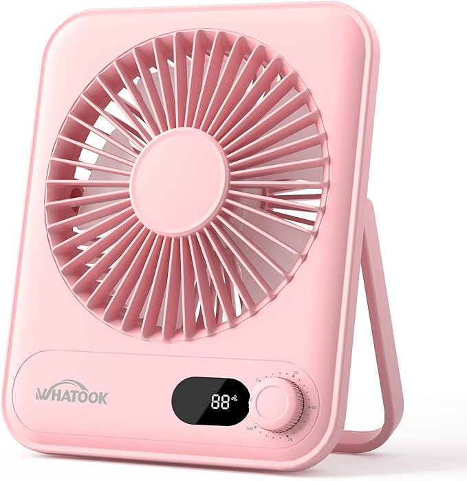 WHATOOK Small Desk Fan Personal Fans: 5000mah 25 Hours Battery Office Quiet Mini Desktop Fan Portable Rechargeable Travel Essentials (Pink, 5000)