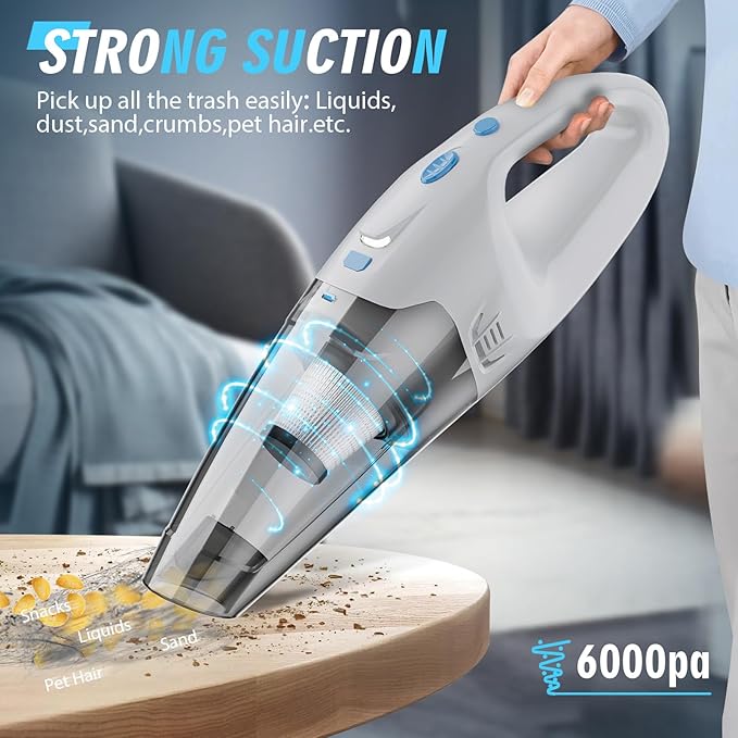 Handheld Vacuum Cordless, Hand Vacuum Cordless Rechargeable with LED Light/Multi Accessories,1.6lbs Car Portable Vacuum Cleaner for Pet Hair, Home, Car, Office