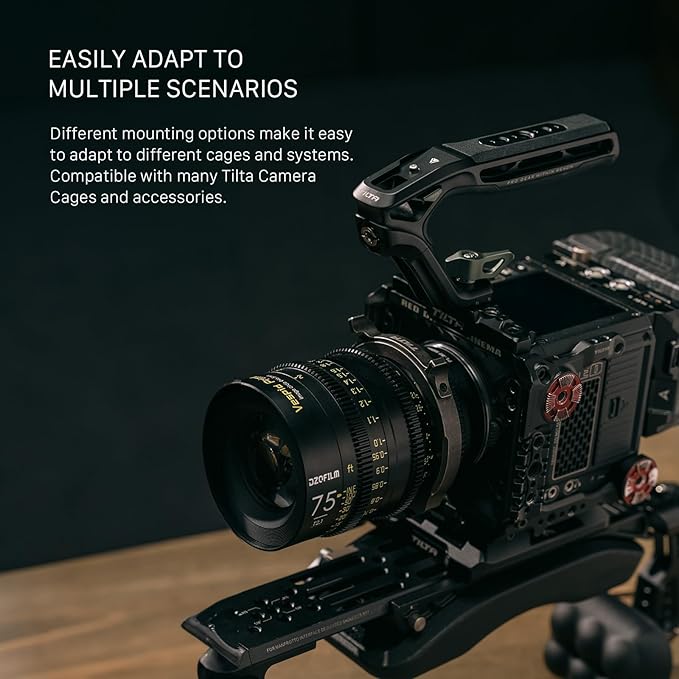 Tilta Xeno Top Handle for Filmmakers & Cameras - Black | Aluminum Alloy and Silicone Build | 1/4″-20 and 3/8″-16 Threads w/Locating Points | Safety Release Pin | Comfortable Handling (Cold Shoe)