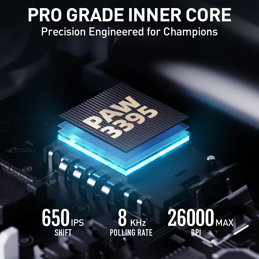 INPHIC IN10P Superlight Wireless Gaming Mouse, 60g, 8K Polling Rate, 26,000 DPI, Tri-Mode, PAW3395 Sensor, Fully Programmable