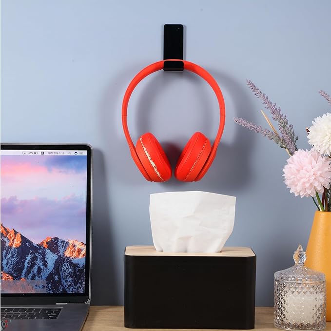 Weewooday 32 Pcs Headphone Hanger Headphone Holder Wall Hook Desk Bulk Adhesive Headset Wall Mount Stand General Purpose (Black)