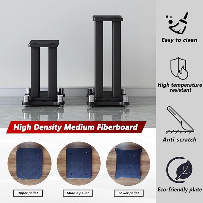 A Pair of Universal Speaker Stands, Heavy Duty Speaker Stands Holds Bookshelf Speaker Satellite Speaker Large Speaker, Vibration-Absorbing MDF Design, Holds 88lbs Speaker (Black, 20cm/7.8in)
