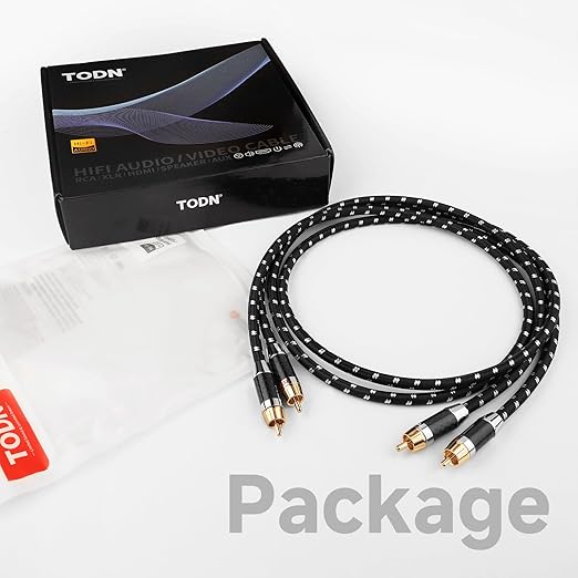 TODN RCA Cables Audiophile Male to Male Stereo Shielded HiFi OFC Car Audio RCA Cable for Sub, Amp, Phono (3ft/1m, 1 Pair)