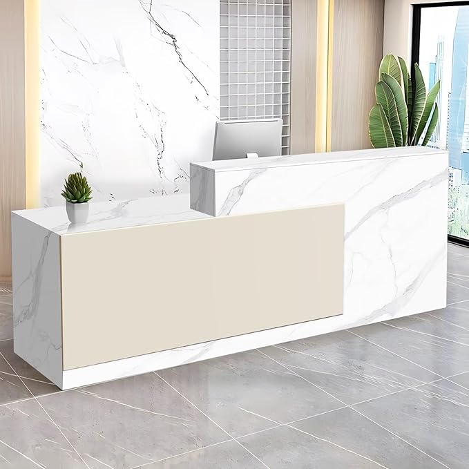 Reception Desk with Counter Modern Checkout Counter with Lockable Drawer Keyboard Tray Receptionist Desk for Office Salon Reception Table N Left 59inch/150cm