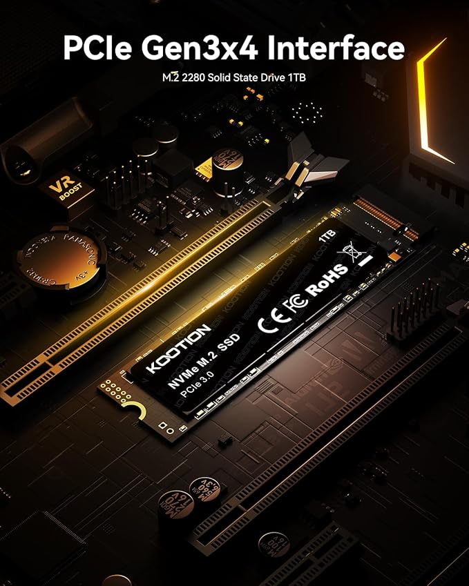 KOOTION 1TB NVMe Internal SSD PCIe 3.0, M.2 2280 NVMe Gen 3 Internal Solid State Drive Up to 3500MB/s, Less Heat for PC/Laptop