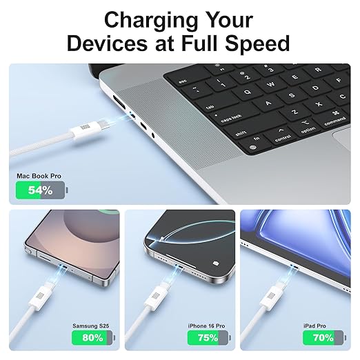 USB C Cable, 2-Pack 6.6ft 100W USB C to USB C Fast Charging Cable, Braided Type C to Type C Charging Cord for iPhone 17 16 15 Pro Max,Galaxy S25 S24 Note 20,MacBook Pro/Air,iPad Pro,Pixel,Switch